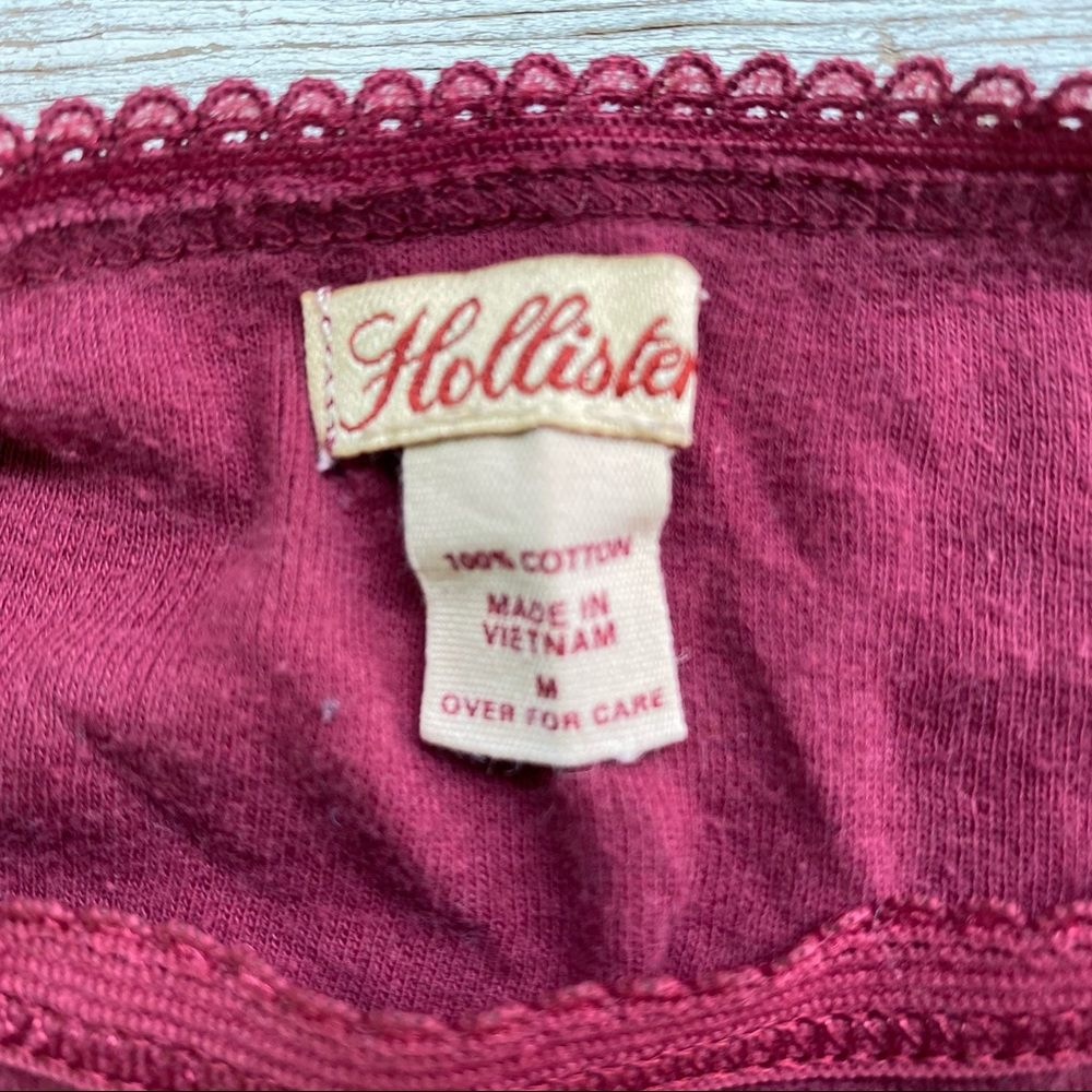 Hollister burgundy cotton tank top with lace straps, size medium - Picture 5 of 6